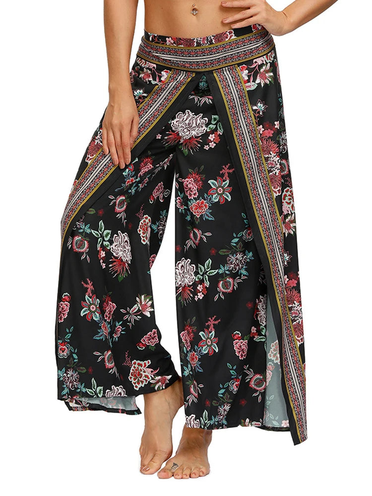 Bohemian Sports Trousers,Belly Dance Pants,Loose Palazzo Hippie Floral Pants