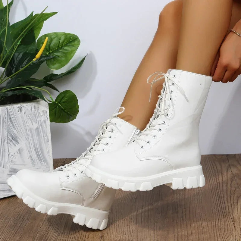 Leather White Ankle Boots