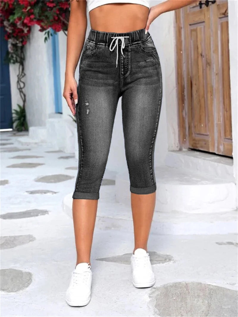 Fashion High Stretch Calf-Length Denim Pencil Pants