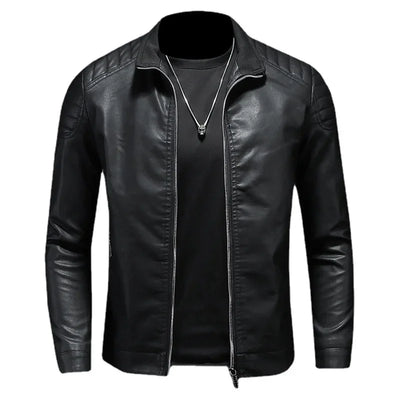 Moto Pu Leather Jacket Men Motorcycle Leahter Jacket Male Stand Collar Casual Windbreaker Trendy Mens Clothing