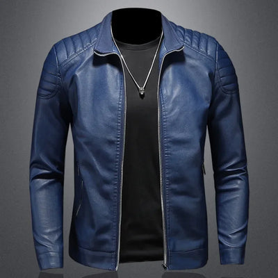 Moto Pu Leather Jacket Men Motorcycle Leahter Jacket Male Stand Collar Casual Windbreaker Trendy Mens Clothing