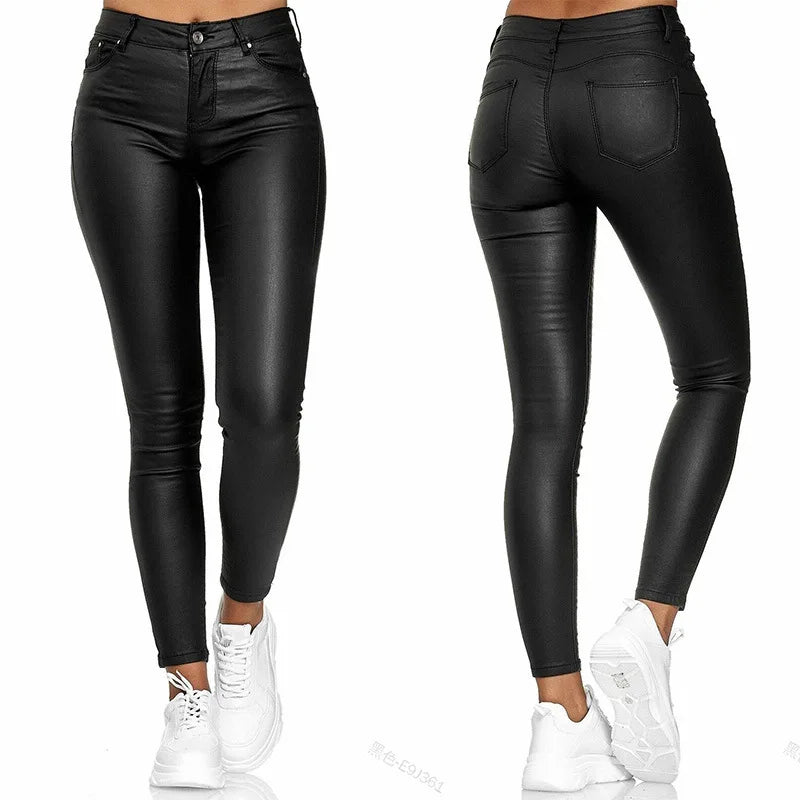 Women PU Leather Pants Black Sexy Stretch Bodycon Trousers