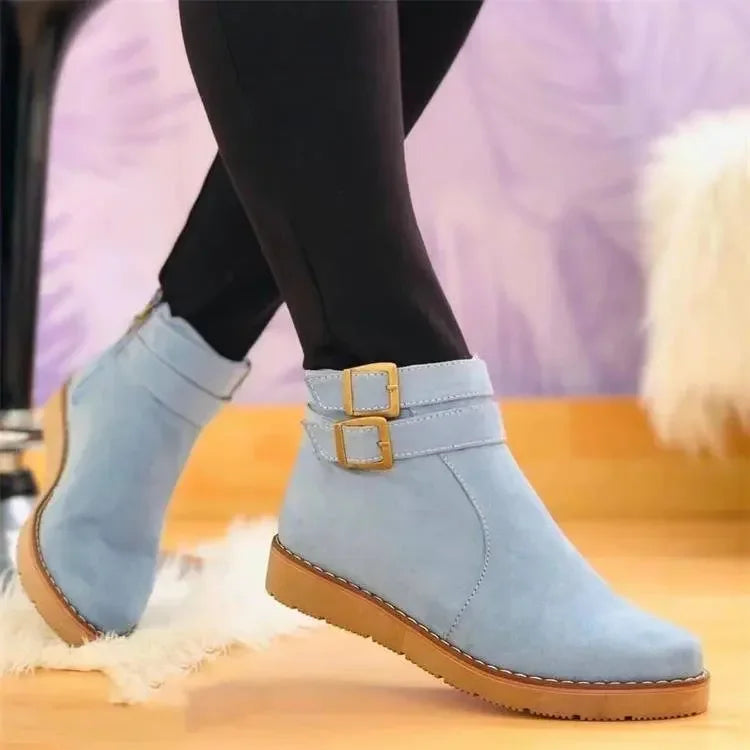 2024 Winter Women Snow New Flock Fur Women's Suede Ankle Boots Flat Ladies Warm Shoes