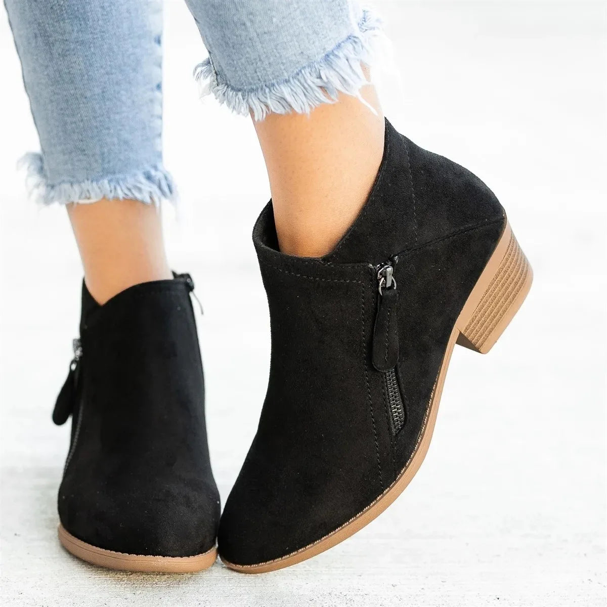 Women's Ankle Boots Autumn New Round Toe Side Zipper