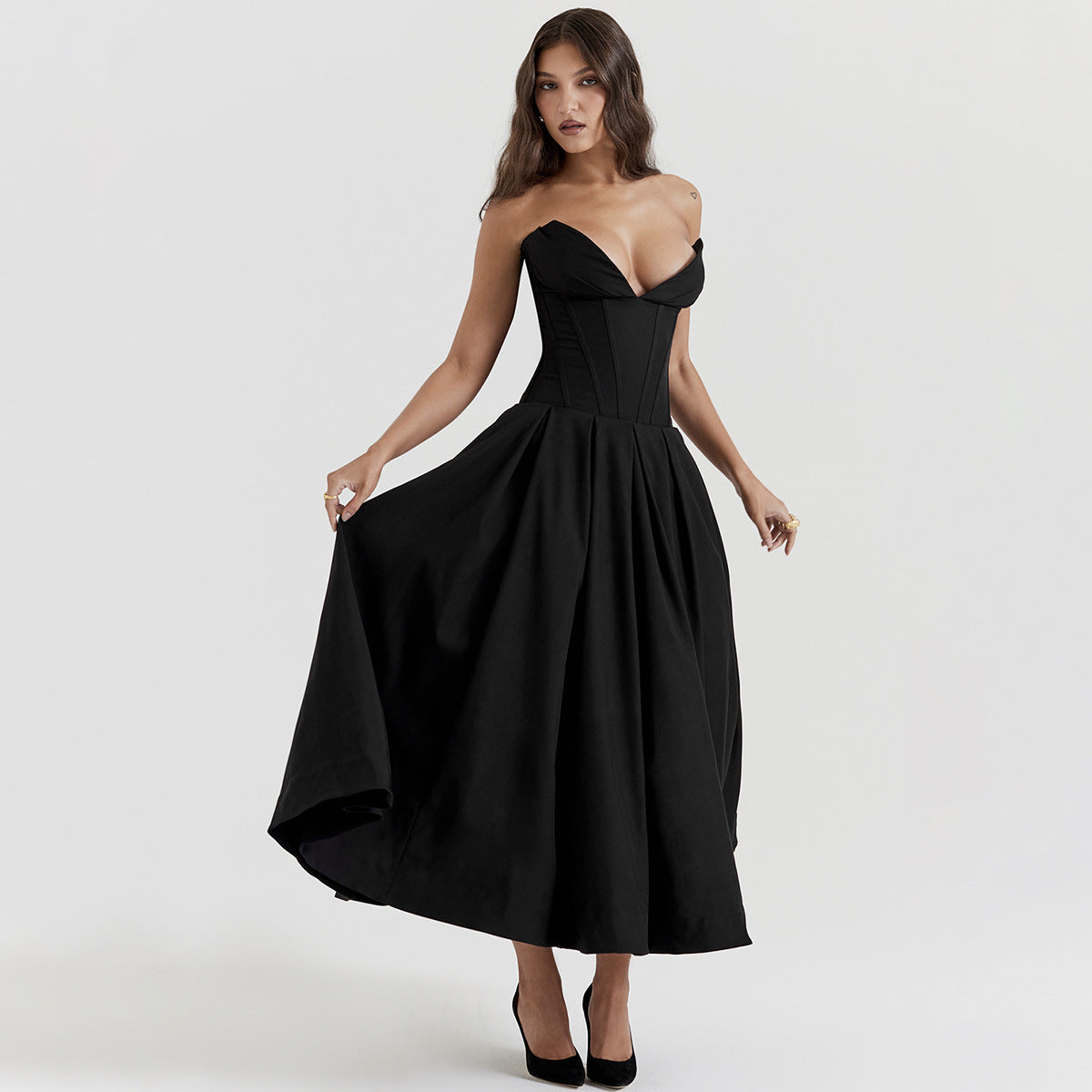 Black Elegant Wedding Events Dress Sexy Strapless Corset Dress Midi Christmas Party Dresses for Women