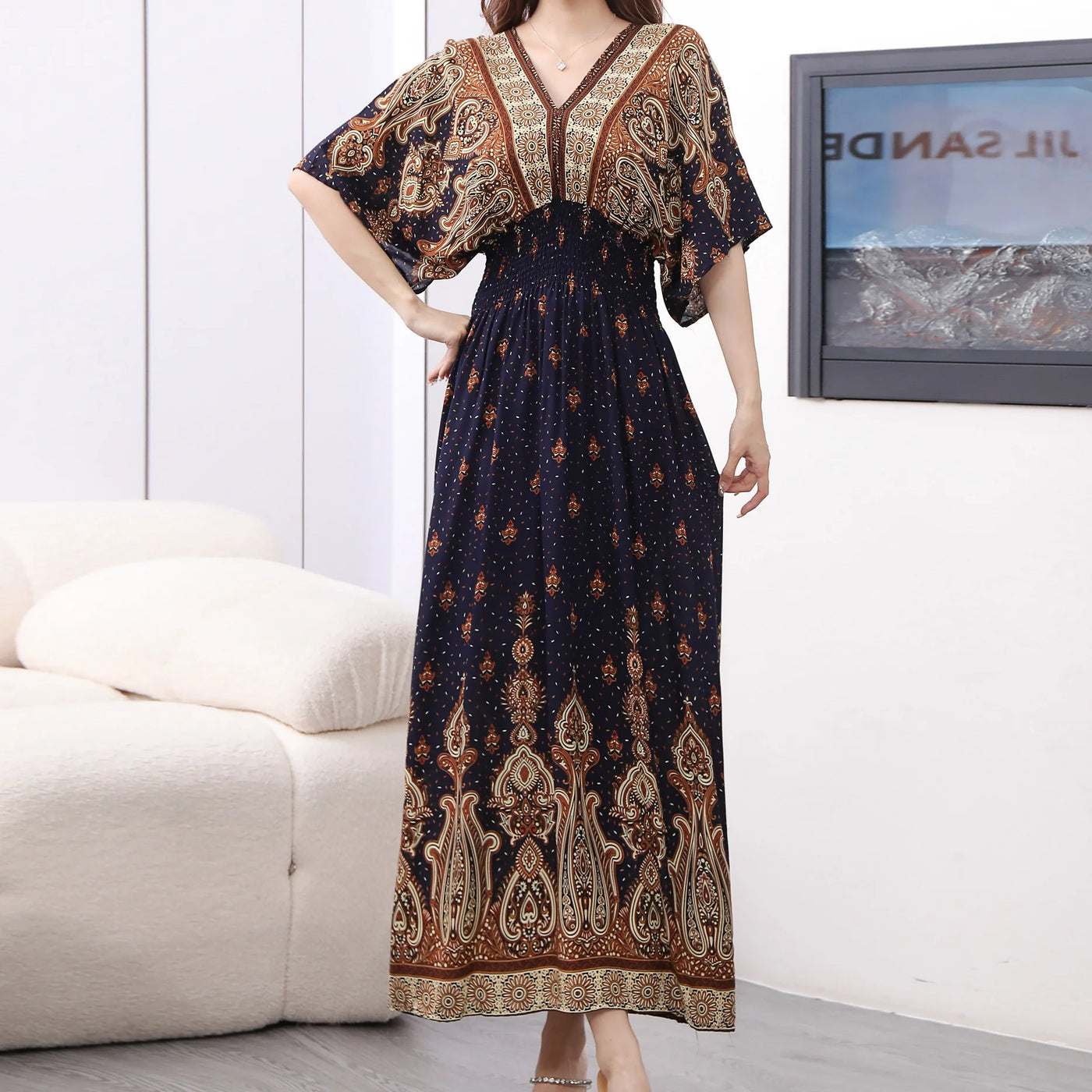 Casual Elegant Retro Bohemian National Style V-neck