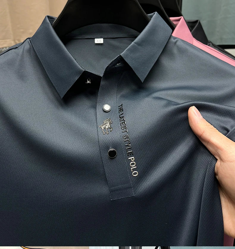 High Quality Short Sleeve Polo Shirt Long sleeved New Men Fashion Casual No Trace Printing