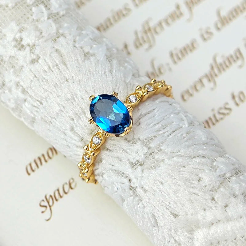 Natural Topaz Rings For Women Gemstone Ring Blue Topaz