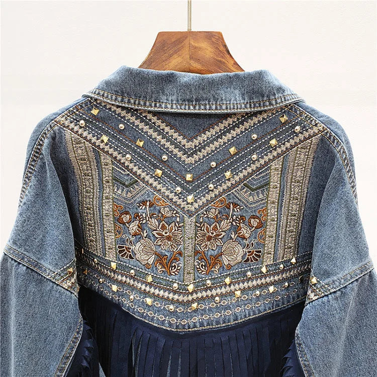 Floral Embroidery Suede Fringe Loose Chaquetas Mujer Coat Long Sleeve Outerwear Women Veste Femme