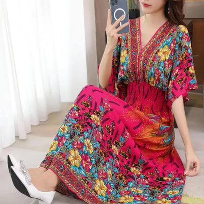 Casual Elegant Retro Bohemian National Style V-neck