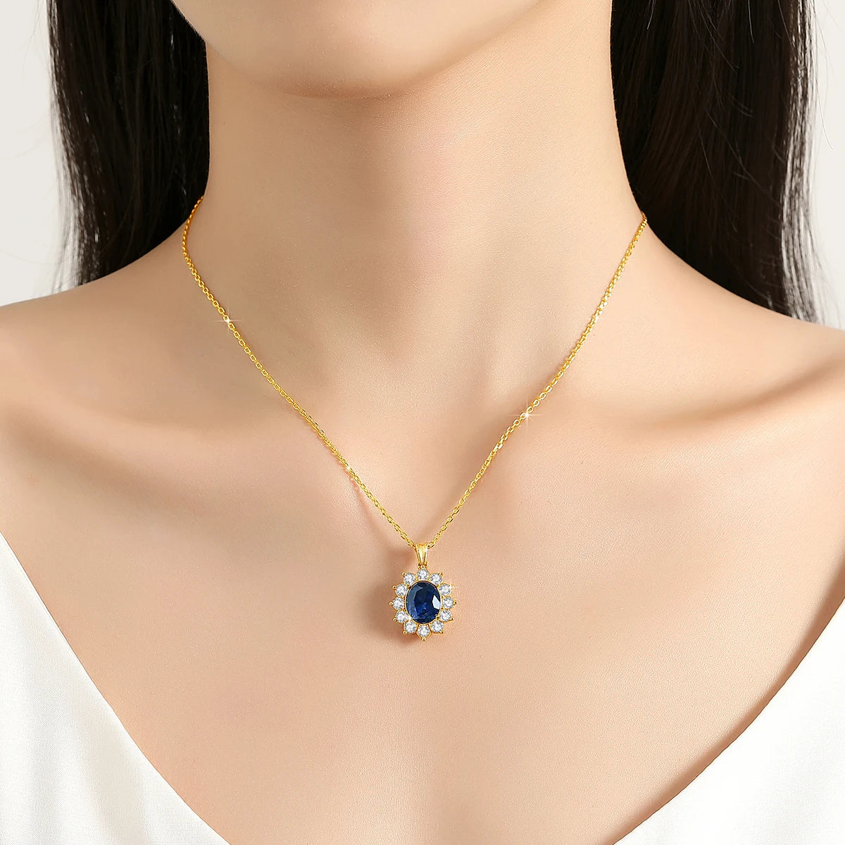 Real Blue Corundum18k Gold Necklace With Certificate