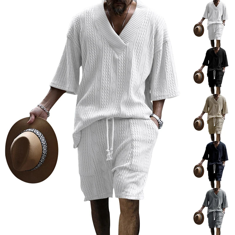 New Summer Men's Set Loose Casual Sports Suit High-quality Cotton