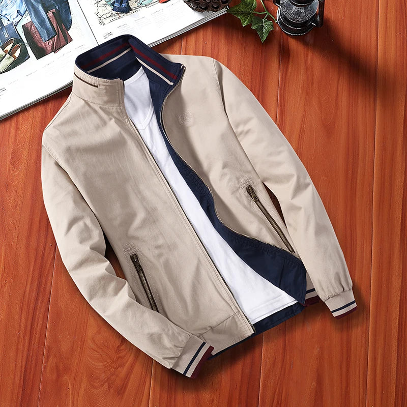 Men's Windbreaker Cotton Zipper Jackets Men Baseball Pilot Bomber Jacket Casual Slim Fit Solid Double-sided Wear Coat Autumn