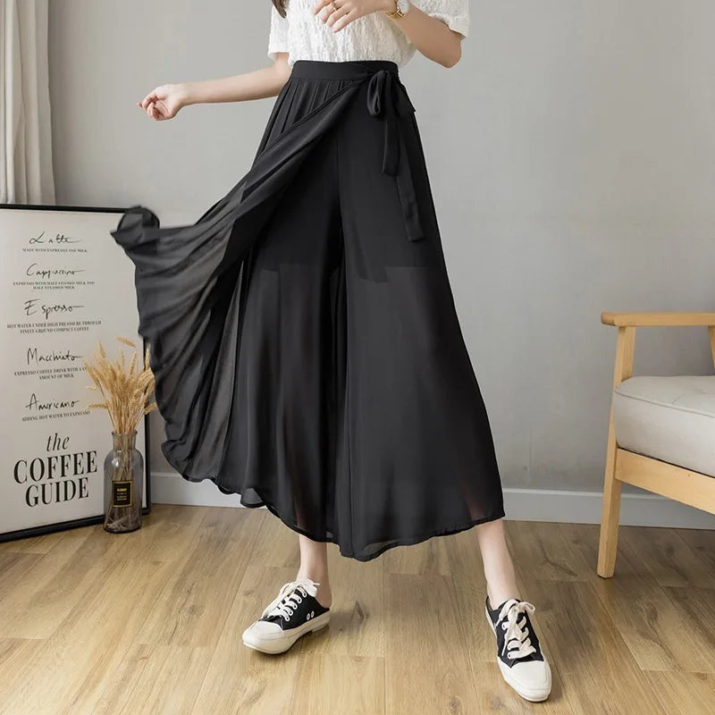 Trousers High Waist Pants Hakama Casual Wide Leg Pantalones