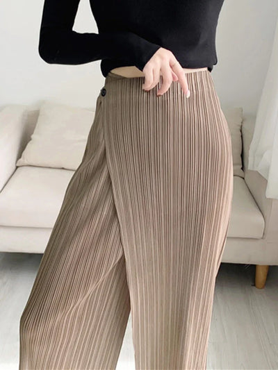 Women Pleated Solid Color Ankle-length Pants