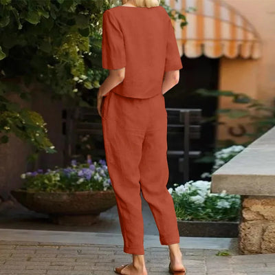 Summer Women Short Sleeve Blouse Harem Pants Sets 2PCS Solid Tracksuit Two Piece Sets Loose Outifit Casual Matching Sets