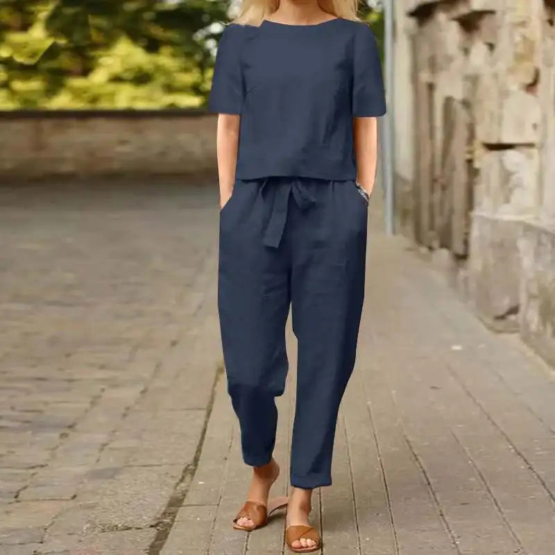 Summer Women Short Sleeve Blouse Harem Pants Sets 2PCS Solid Tracksuit Two Piece Sets Loose Outifit Casual Matching Sets