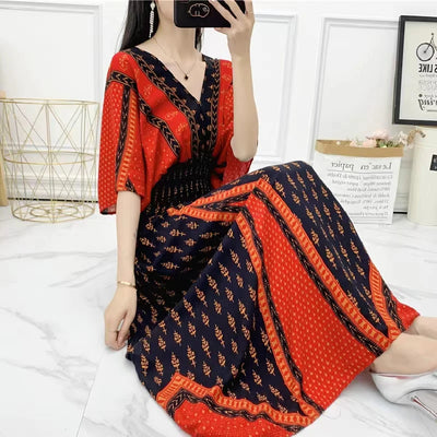 Casual Elegant Retro Bohemian National Style V-neck