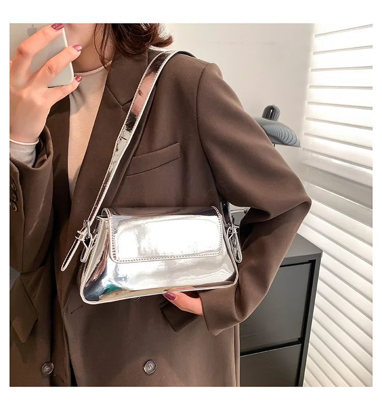 Brand Luxury Designer Laser Women Armpit Bag Silver Chic Female Shoulder Bags Party Clutches Trend Lady Purses And Handbags