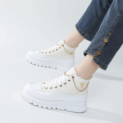 Women Lace-Up Front High Top Flatform Canvas Shoes