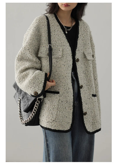 Woolen Coat Heavy Industry Down Jacket Vintage V-Neck Woman Down Coat