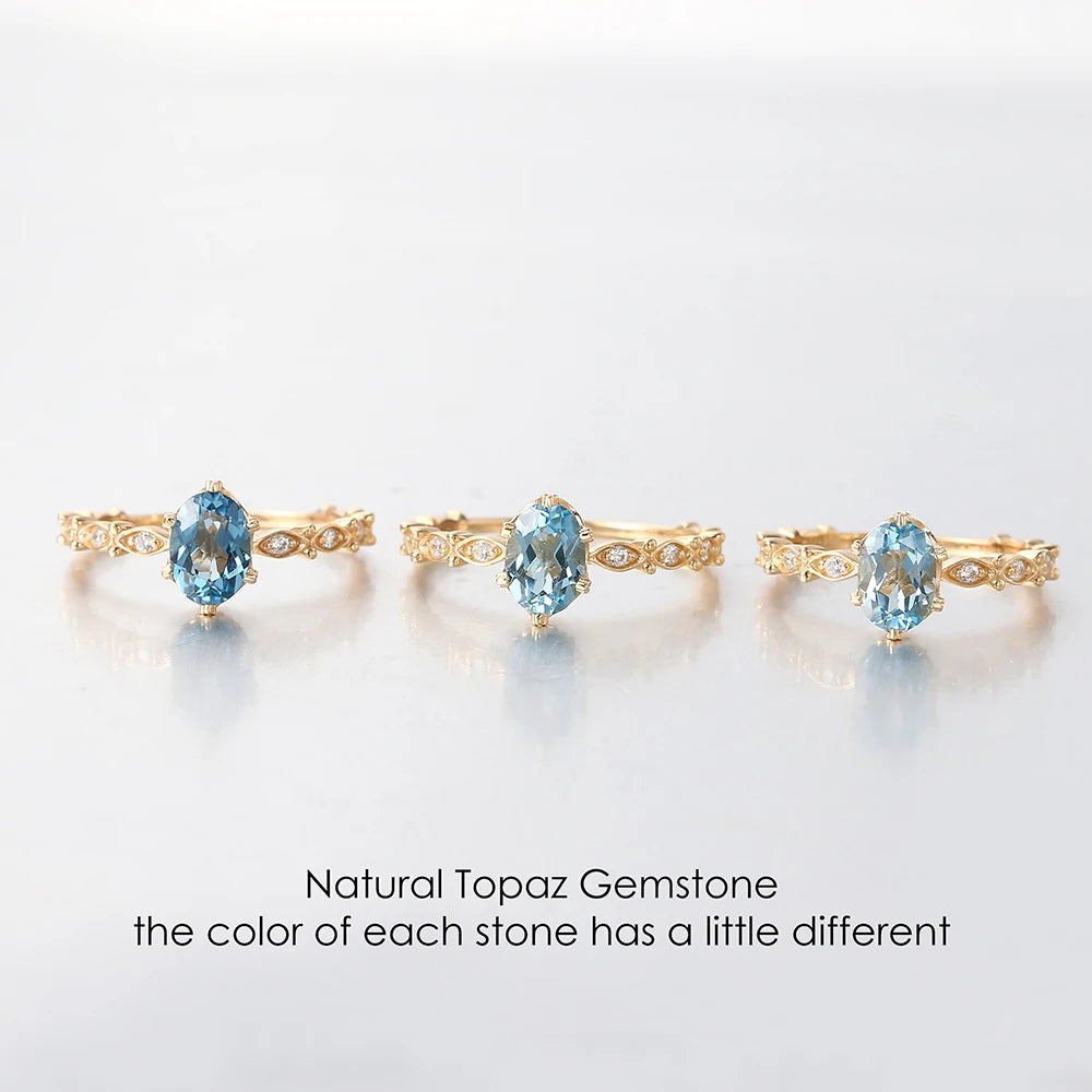 Natural Topaz Rings For Women Gemstone Ring Blue Topaz