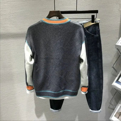 Knitting Cardigan Sweaters Youth Tide Contrast Color All-match Korean Version Coat