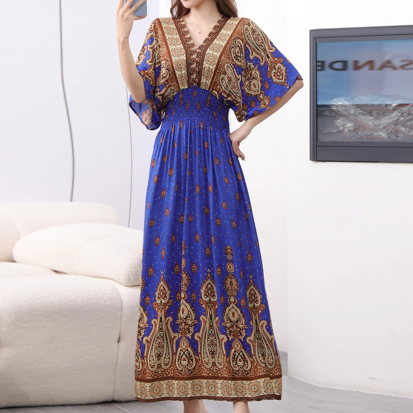 Casual Elegant Retro Bohemian National Style V-neck