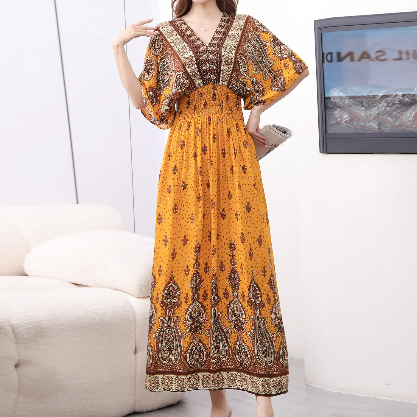 Casual Elegant Retro Bohemian National Style V-neck