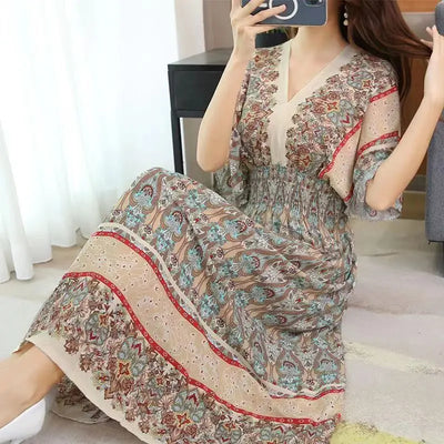 Casual Elegant Retro Bohemian National Style V-neck