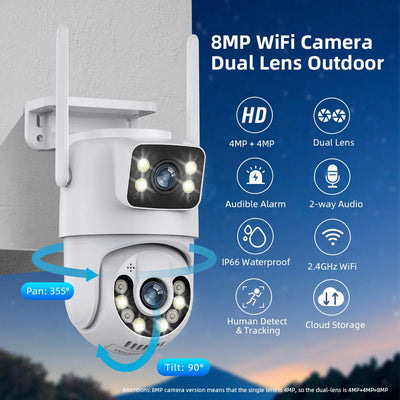 4K 8MP Dual Screen Dual Lens WIFI Camera 2K PTZ Camera Outdoor IP66 Waterproof Auto Tracking Security Camera Surveillance ICSEE