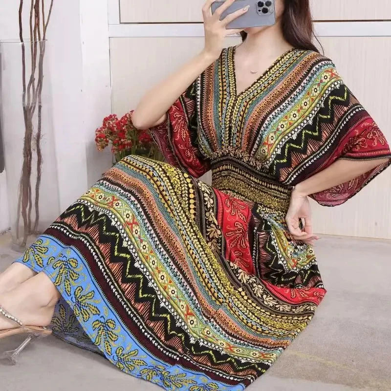 Casual Elegant Retro Bohemian National Style V-neck