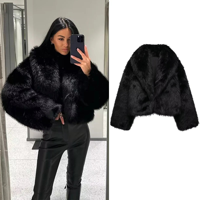 Outerwears Long Sleeve Warm Fur Coat