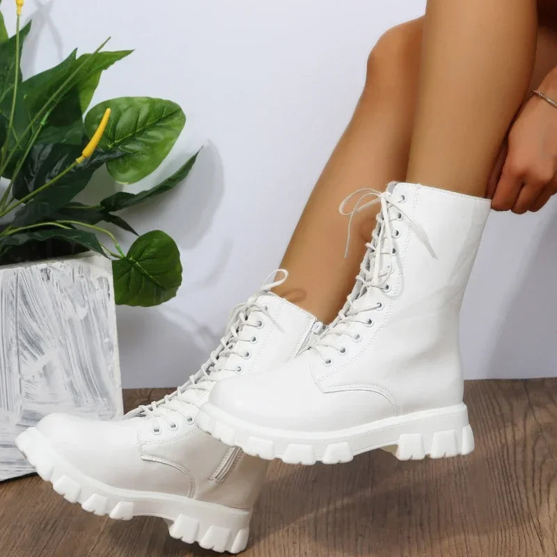 Leather White Ankle Boots