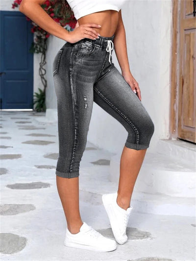 Fashion High Stretch Calf-Length Denim Pencil Pants