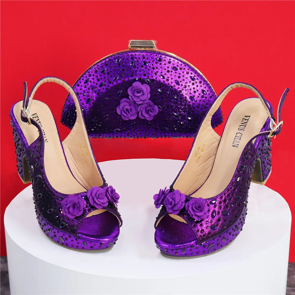 Purple Color Fish Beaked Toe Cap Comfortables Heels