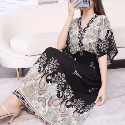 Casual Elegant Retro Bohemian National Style V-neck