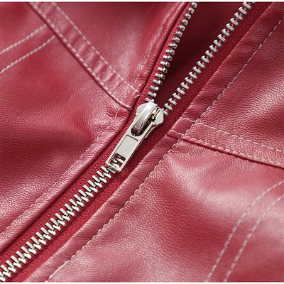 Casual Zipper Solid Color Women's Pu Leather Jacket Retro Lapel Long Sleeved Short Coat