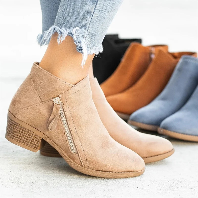 Women's Ankle Boots Autumn New Round Toe Side Zipper