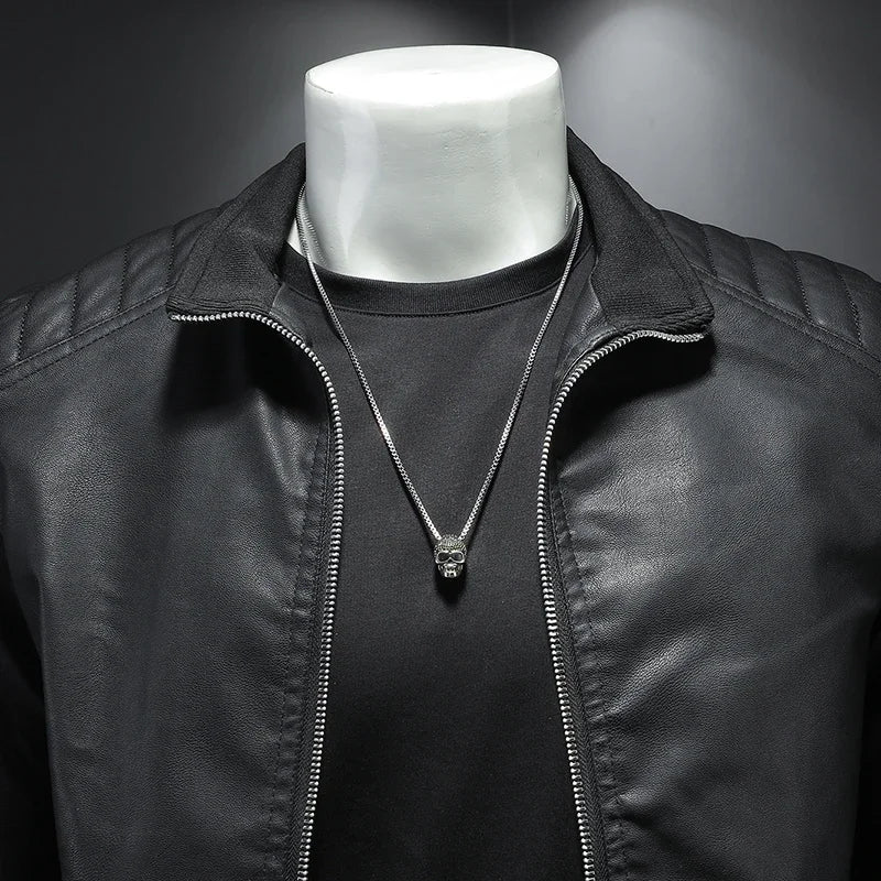 Moto Pu Leather Jacket Men Motorcycle Leahter Jacket Male Stand Collar Casual Windbreaker Trendy Mens Clothing