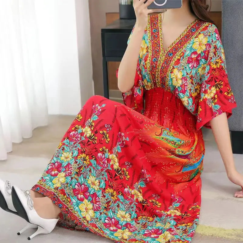 Casual Elegant Retro Bohemian National Style V-neck