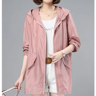 Women Thin Jacket New Sun UV-proof Hooded Coat Outdoor Long Sleeve