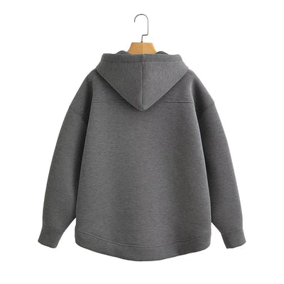 Winter New Women's Zipper Hoodie High Street Unisex style Double Pockets Oversize Loose Sweatshirts Outerwear Top