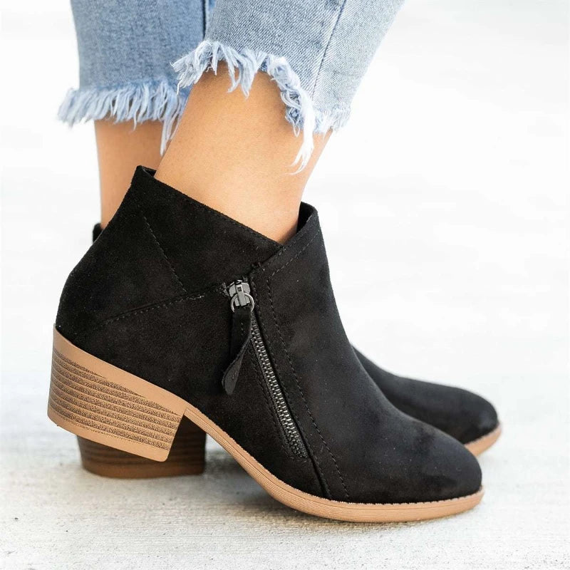 Women's Ankle Boots Autumn New Round Toe Side Zipper