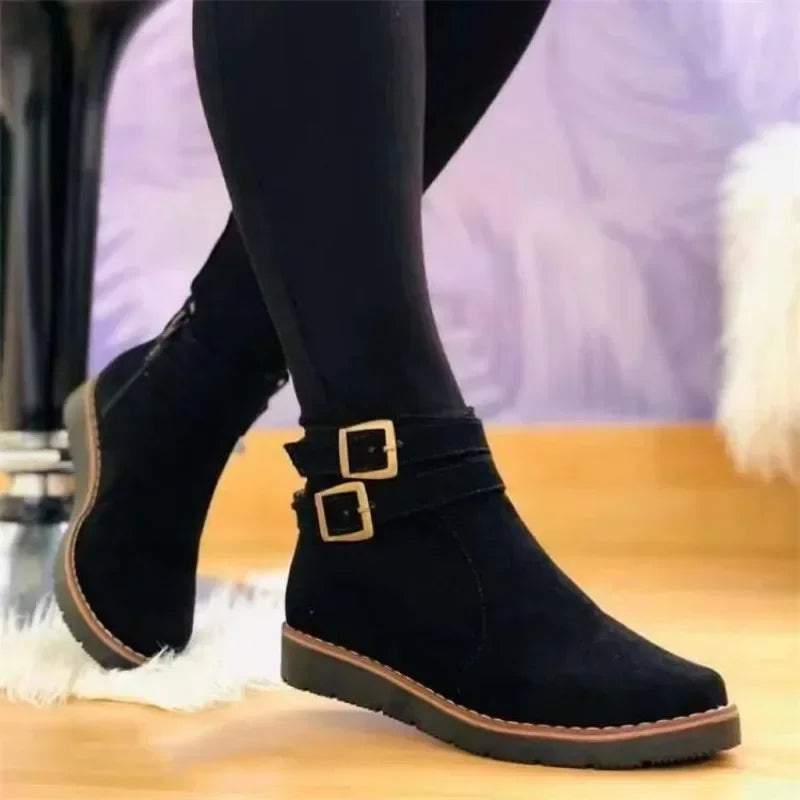 2024 Winter Women Snow New Flock Fur Women's Suede Ankle Boots Flat Ladies Warm Shoes