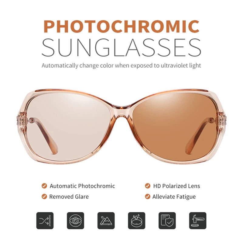 Elegant Photochromic Women's Sunglasses Polarized Chameleon Lens